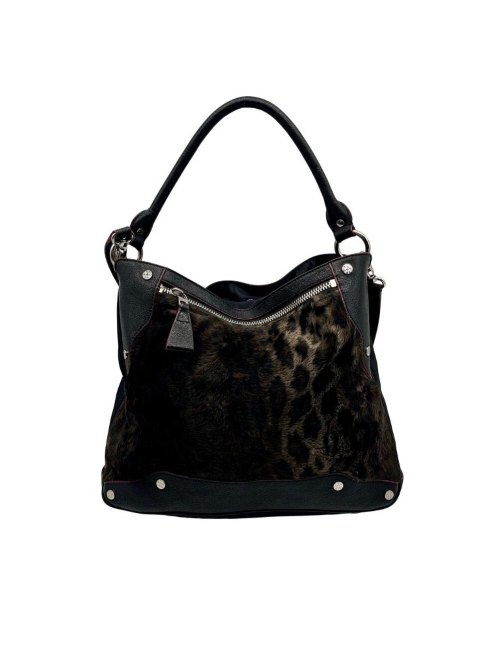 MZ Wallace Black and Dark Brown Leopard-Print Tote